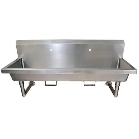 Bk Resources 60" Wall Mount 2 Station Handwash Sink, 1 Hole Splash Mount, Bracket MSHS-60W1B